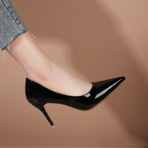 Damen elegante spitze Stiletto-Pumps mit hochglänzendem Finish R&B