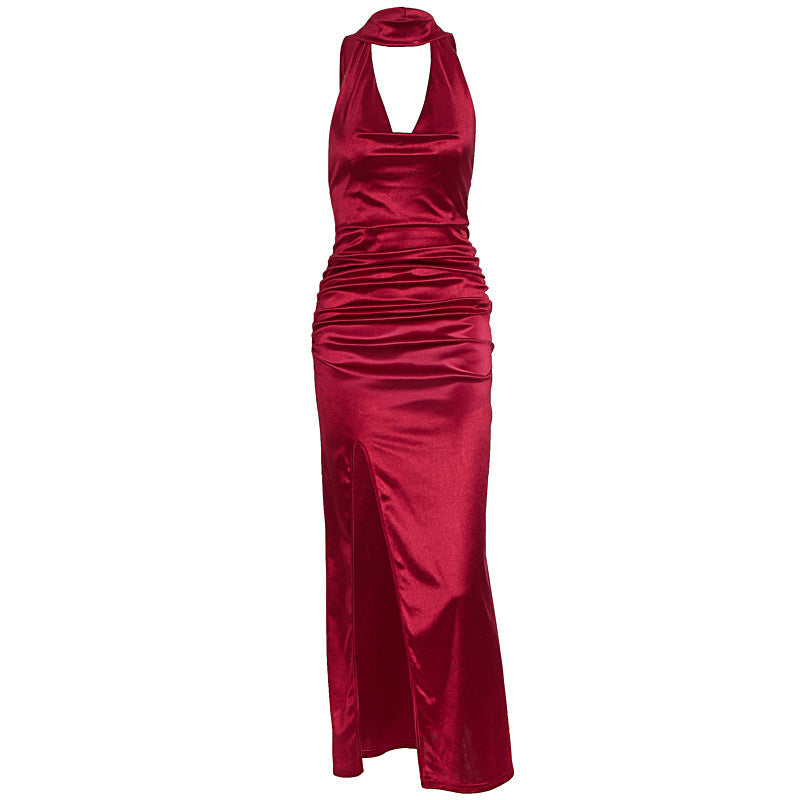 Damen Elegantes Kleid mit tiefem V-Ausschnitt und hohem Schlitz R&B