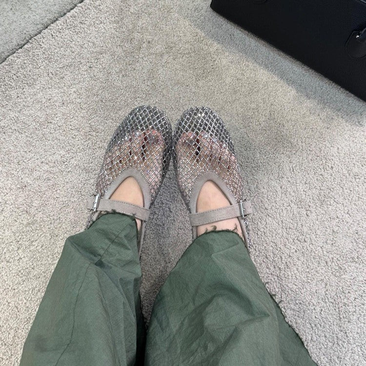 Damen elegante Riemchen-Ballerinas mit modischem Glitzereffekt R&B