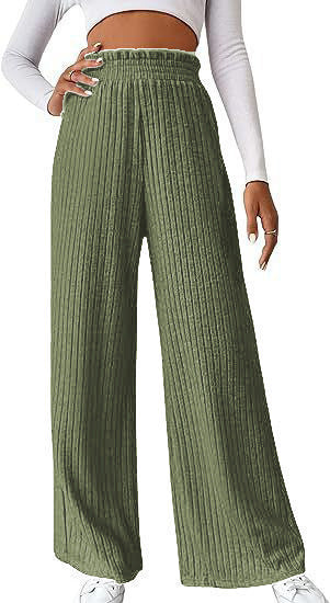 Damen weite Plisseehose mit hohem Bund und elastischem Taillenband R&B