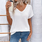 Damen Lockere V-Neck Strickbluse R&B