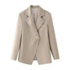 Damen elegante Doppelreiher-Blazerjacke mit Struktur R&B
