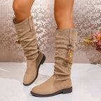 Damen Overknee-Stiefel aus weichem Wildleder mit modischem Rüschendesign R&B