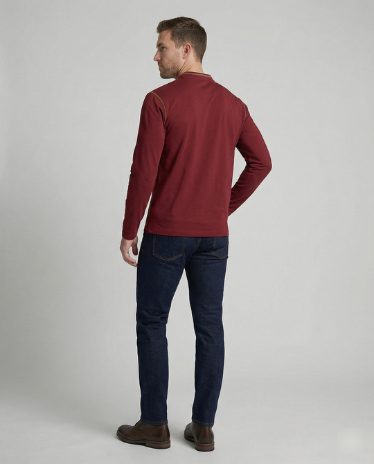 Herren Langarmshirt mit lässigem Stehkragen und kontrastierenden Akzenten R&B