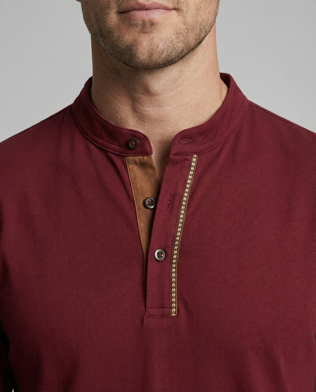 Herren Langarmshirt mit lässigem Stehkragen und kontrastierenden Akzenten R&B