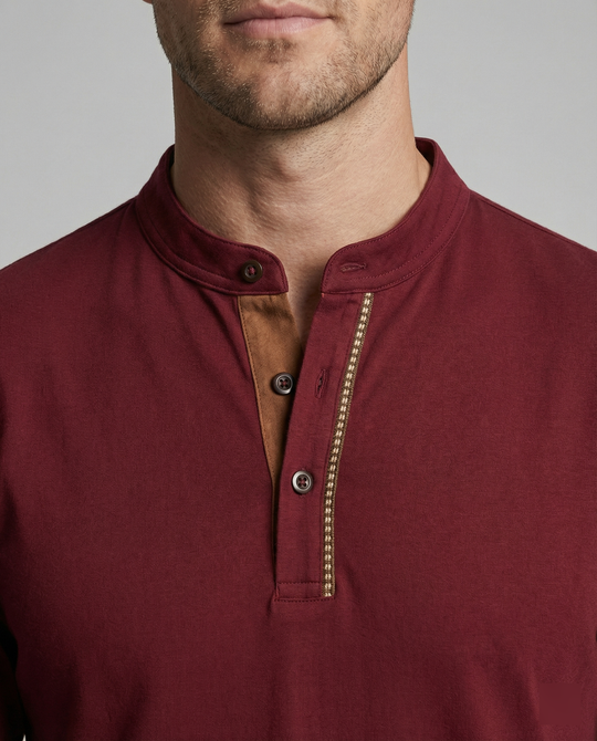 Herren Langarmshirt mit lässigem Stehkragen und kontrastierenden Akzenten R&B