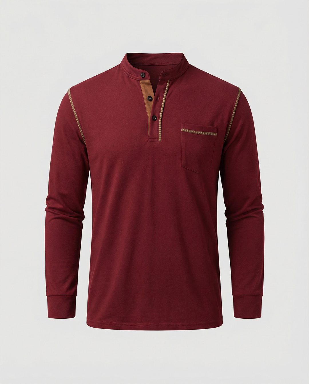 Herren Langarmshirt mit lässigem Stehkragen und kontrastierenden Akzenten R&B