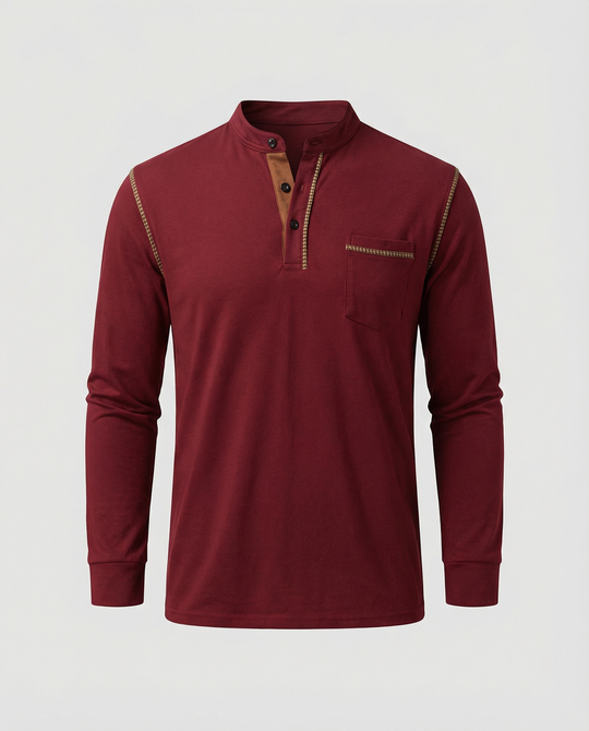 Herren Langarmshirt mit lässigem Stehkragen und kontrastierenden Akzenten R&B