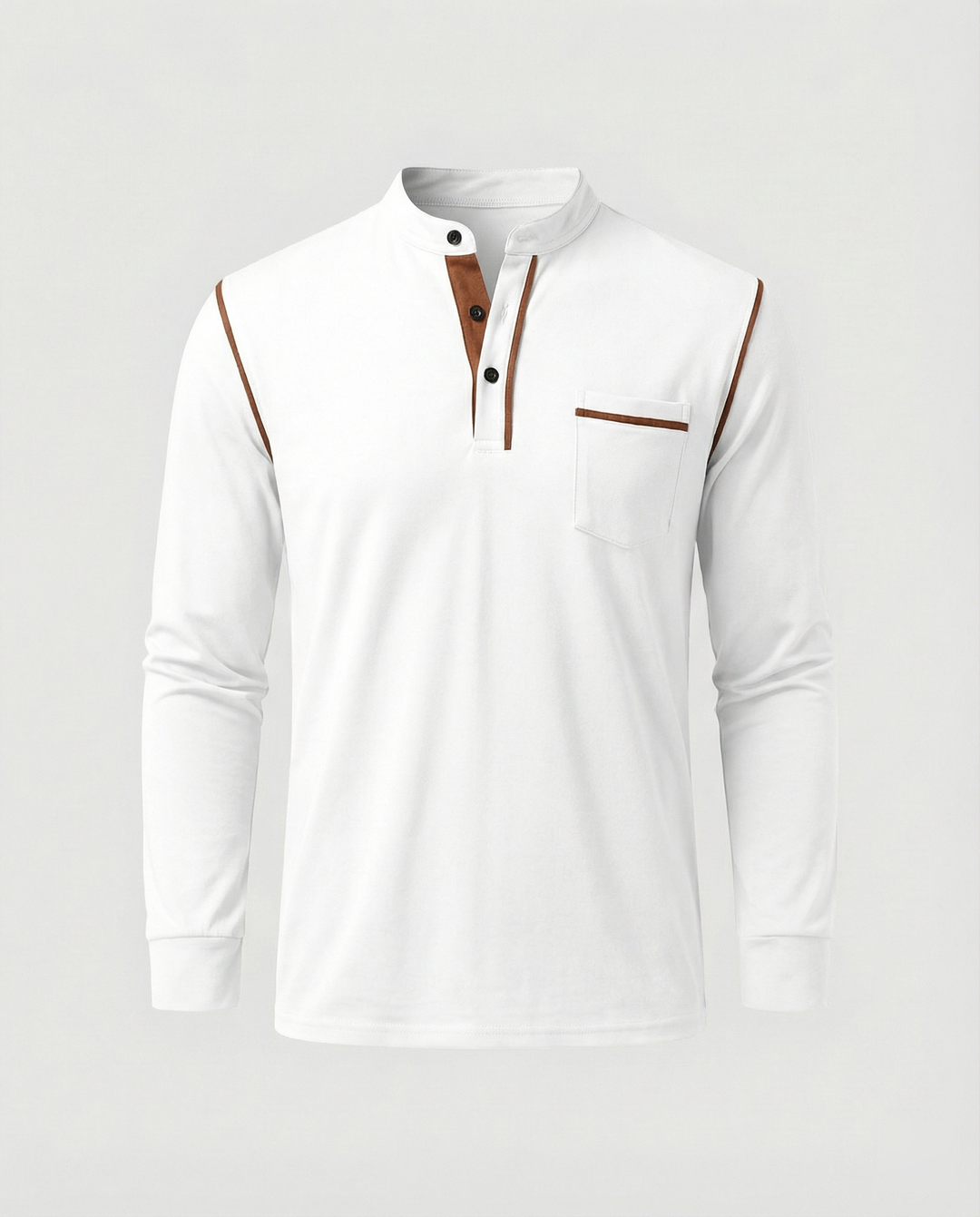 Herren Langarmshirt mit lässigem Stehkragen und kontrastierenden Akzenten R&B