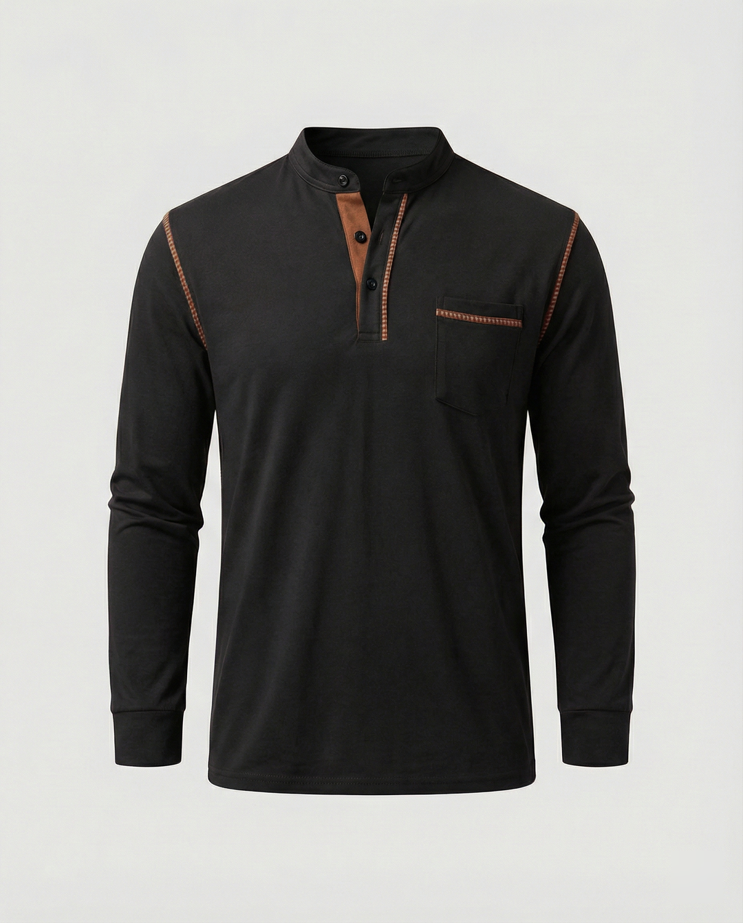 Herren Langarmshirt mit lässigem Stehkragen und kontrastierenden Akzenten R&B