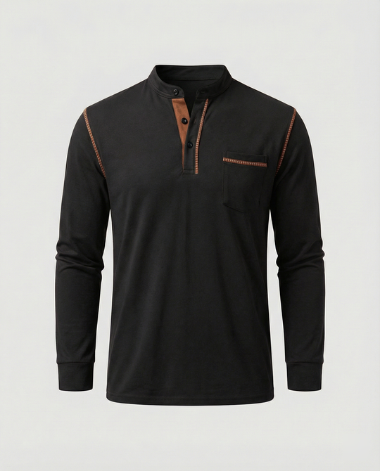 Herren Langarmshirt mit lässigem Stehkragen und kontrastierenden Akzenten R&B