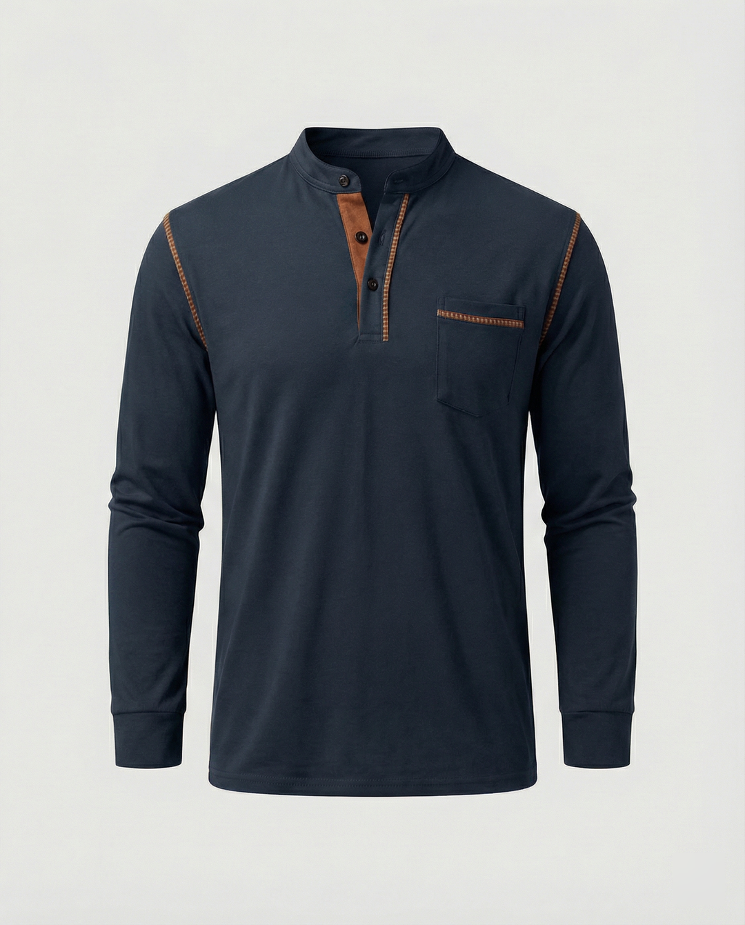 Herren Langarmshirt mit lässigem Stehkragen und kontrastierenden Akzenten R&B