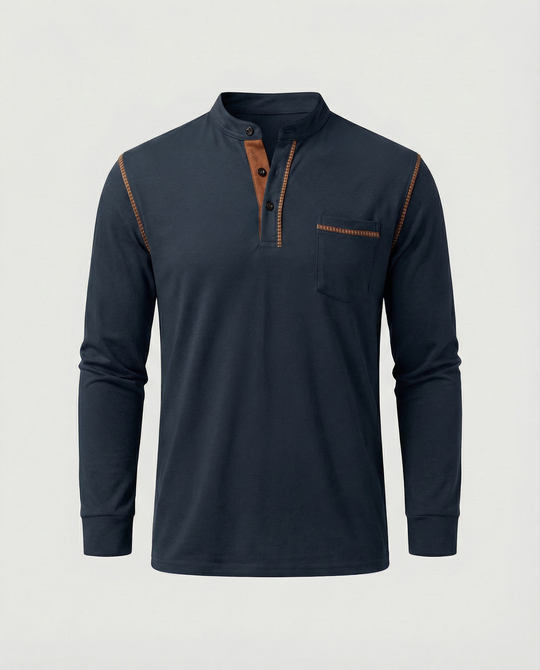 Herren Langarmshirt mit lässigem Stehkragen und kontrastierenden Akzenten R&B