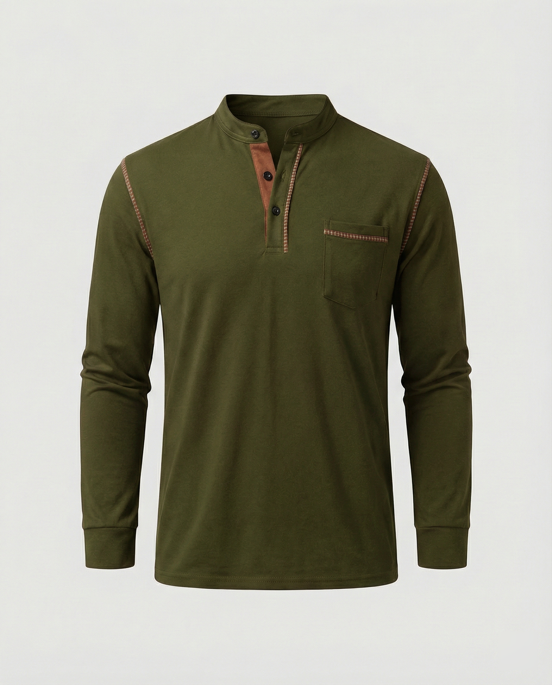 Herren Langarmshirt mit lässigem Stehkragen und kontrastierenden Akzenten R&B