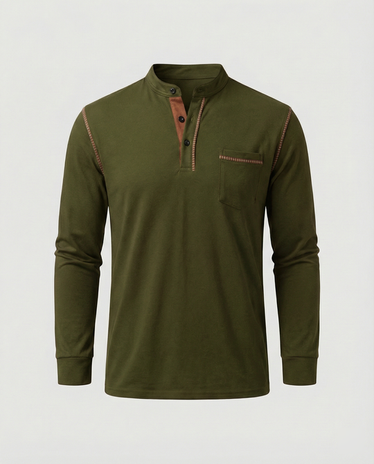 Herren Langarmshirt mit lässigem Stehkragen und kontrastierenden Akzenten R&B