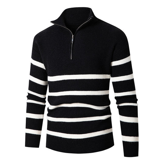 Herren Strickpullover mit Stehkragen und sportlichem Reißverschluss R&B