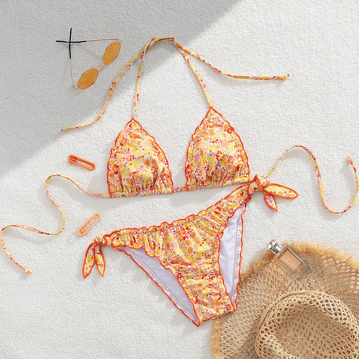 Damen floral gemusterter Triangel-Bikini R&B