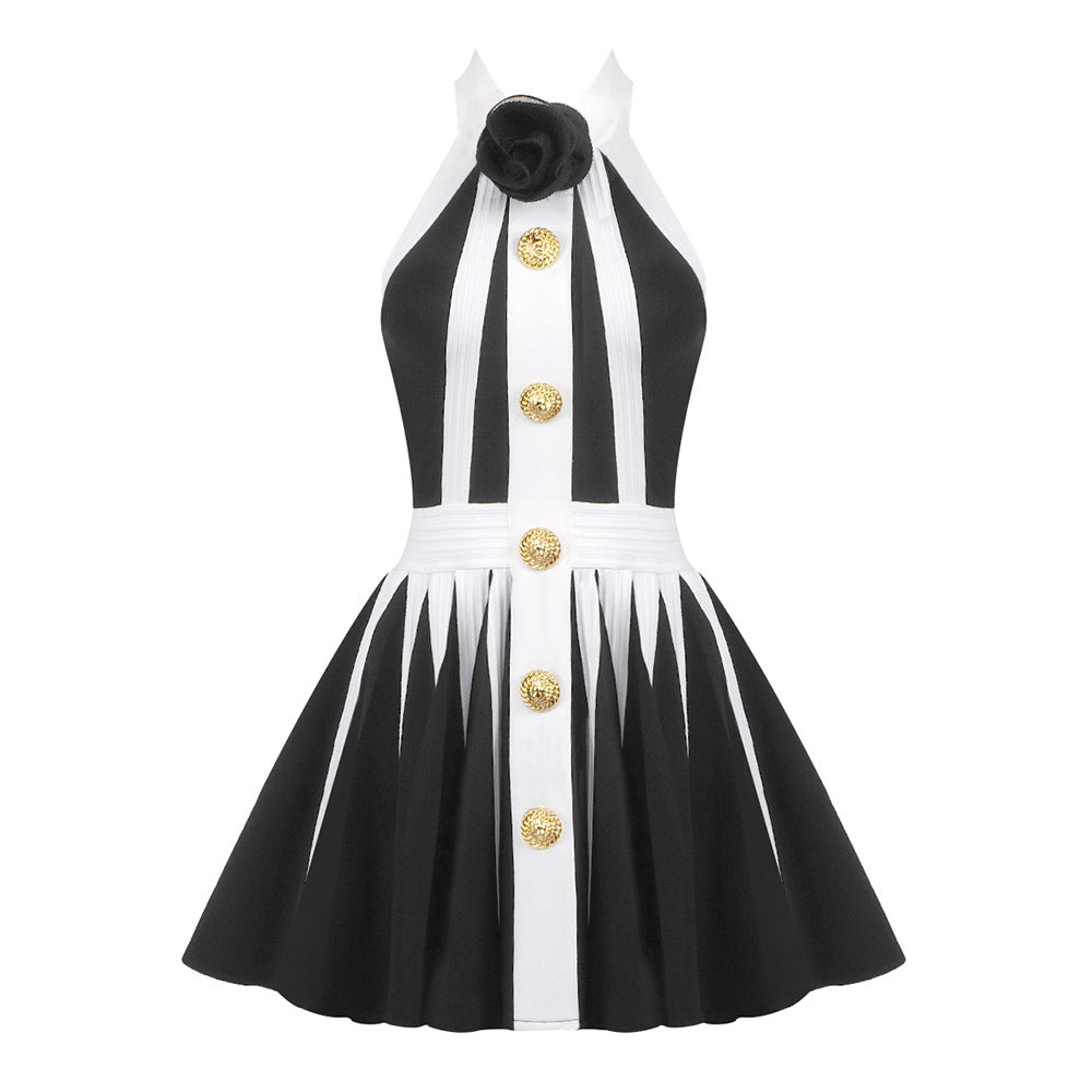Damen Rockabilly Kleid mit Knopfdetails und floralem Dekor R&B