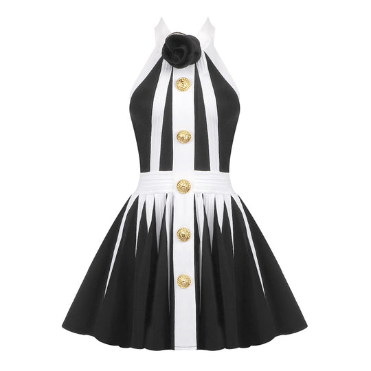 Damen Rockabilly Kleid mit Knopfdetails und floralem Dekor R&B