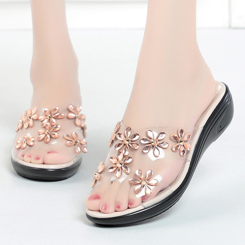 Damen modische Sandalen mit floralen Verzierungen und komfortablem Fußbett