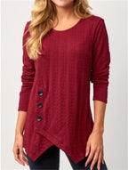 Damen asymmetrisches Langarmshirt mit Knopfdetails und strukturiertem Design R&B