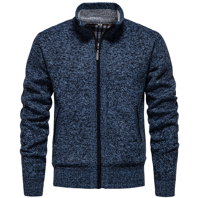 Herren stylischer Strickjacke mit hohem Kragen und praktischen Taschen R&B