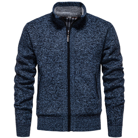 Herren stylischer Strickjacke mit hohem Kragen und praktischen Taschen R&B