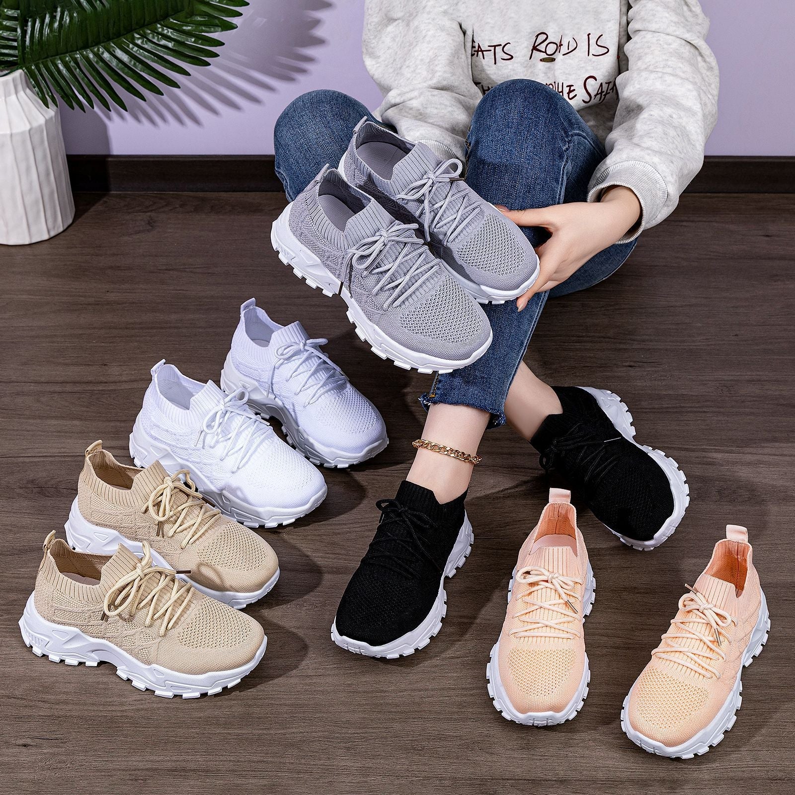 Damen Sportliche und atmungsaktive Laufschuhe mit elastischem Schaft R&B
