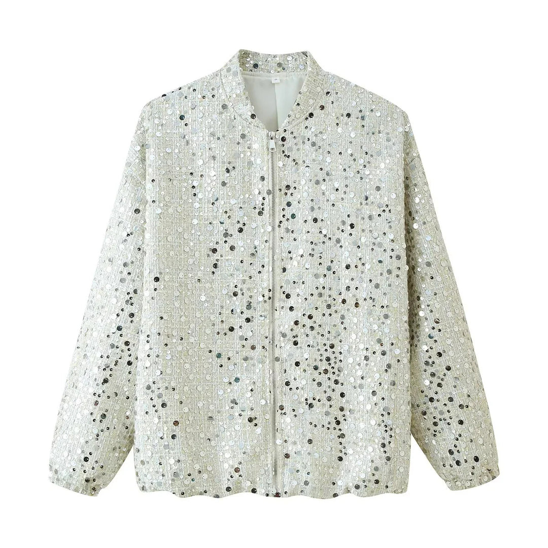 Damen Glitzernde Jacke mit Rundhalsausschnitt und verstecktem Reißverschluss R&B