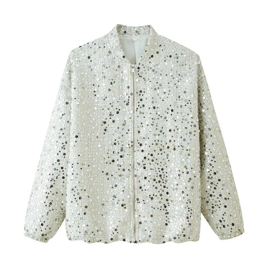Damen Glitzernde Jacke mit Rundhalsausschnitt und verstecktem Reißverschluss R&B