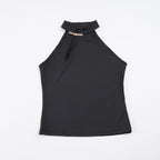 Damen Hochgeschlossenes Sporttop mit dekorativem Schlitz und eleganter Schnalle R&B