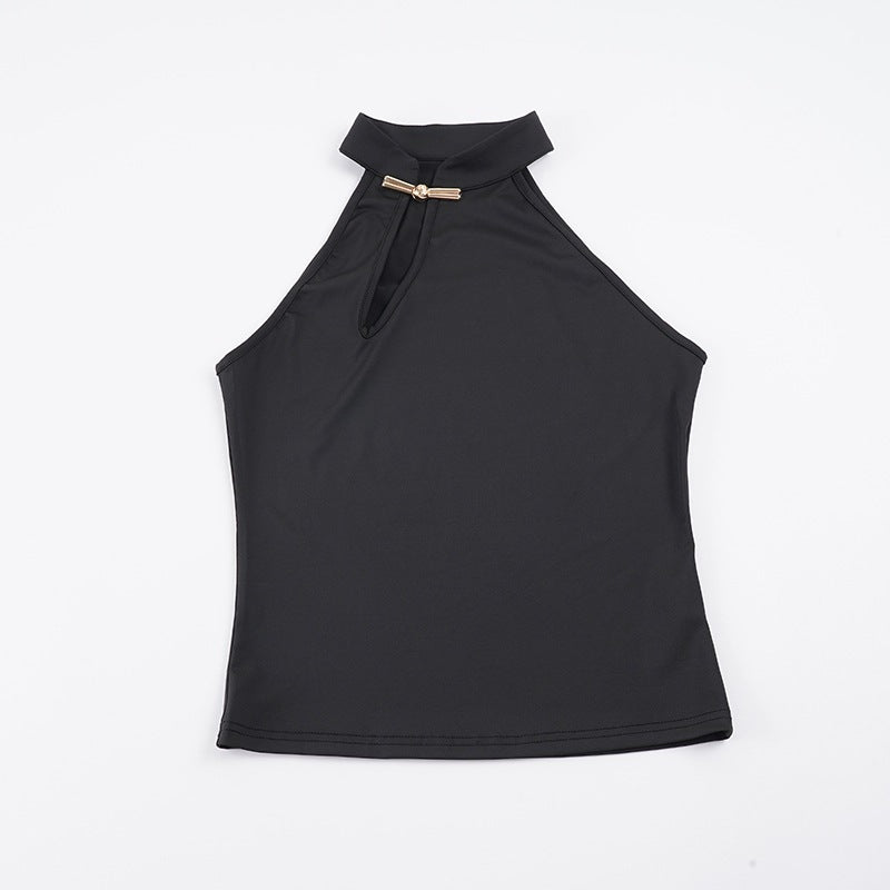 Damen Hochgeschlossenes Sporttop mit dekorativem Schlitz und eleganter Schnalle R&B