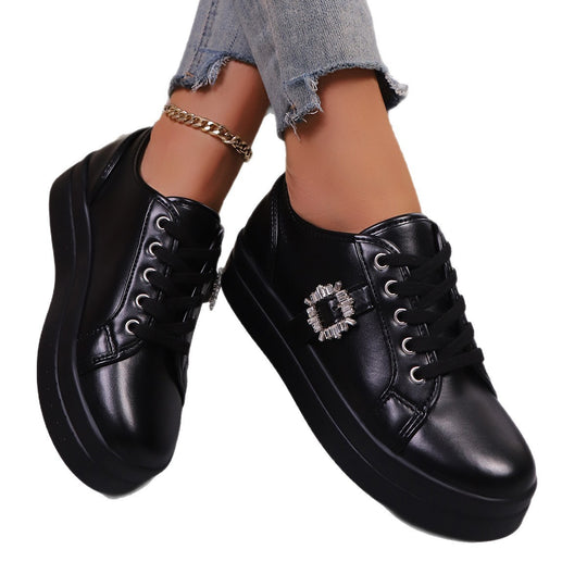 Damen modische Plateausneakers aus hochwertigem mit dekorativem Kristallbesatz R&B