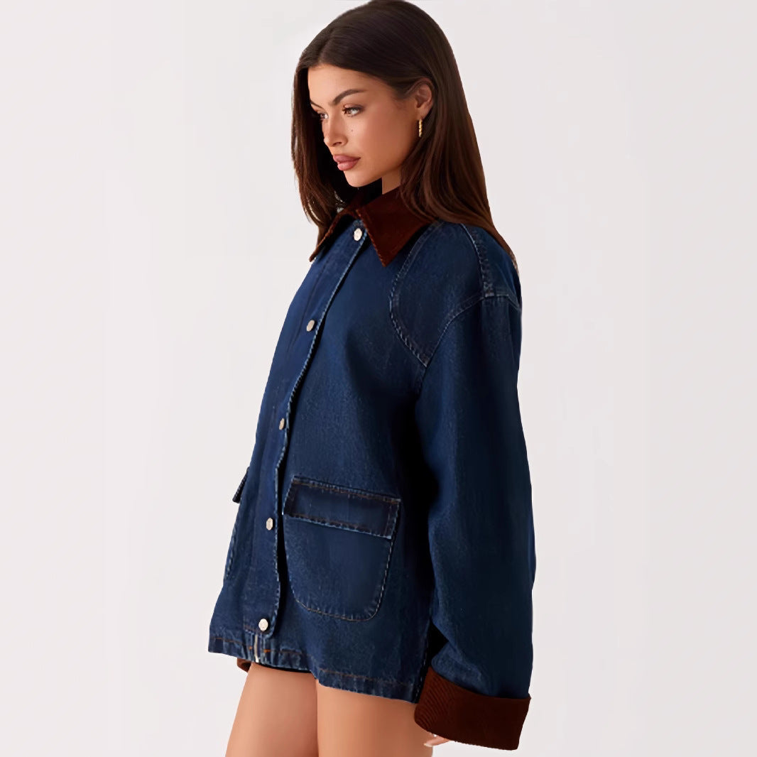 Damen Denimjacke mit Kapuze und kontrastierenden Ärmeln R&B