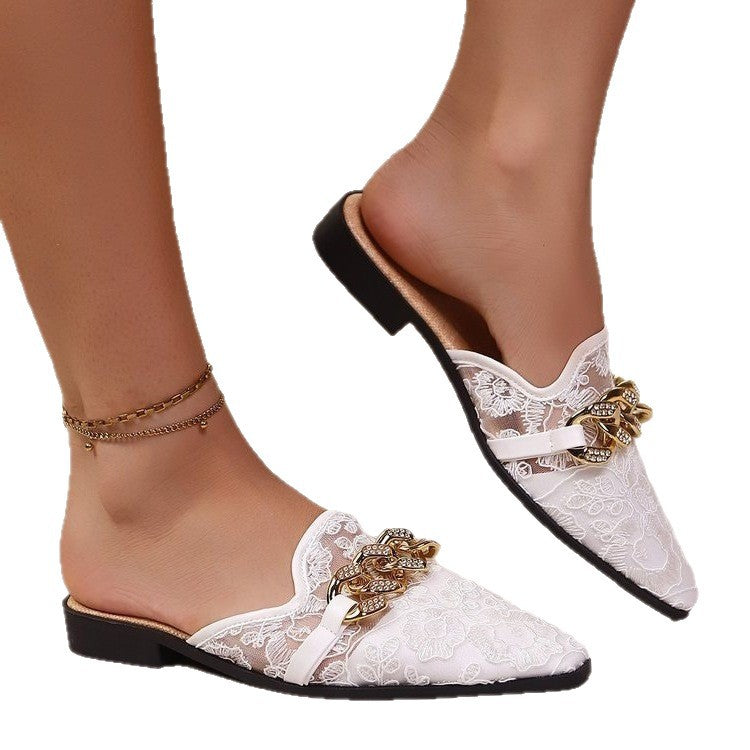 Damen elegante Pantoletten mit glamourösem Ketten-Detail R&B