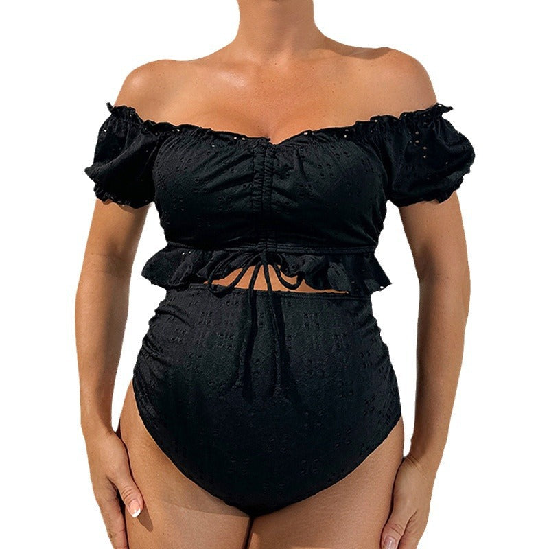 Damen Off-Shoulder Badeoberteil mit Rüschen R&B