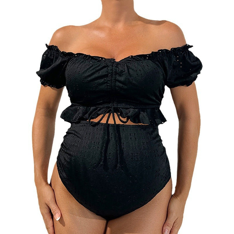 Damen Off-Shoulder Badeoberteil mit Rüschen R&B