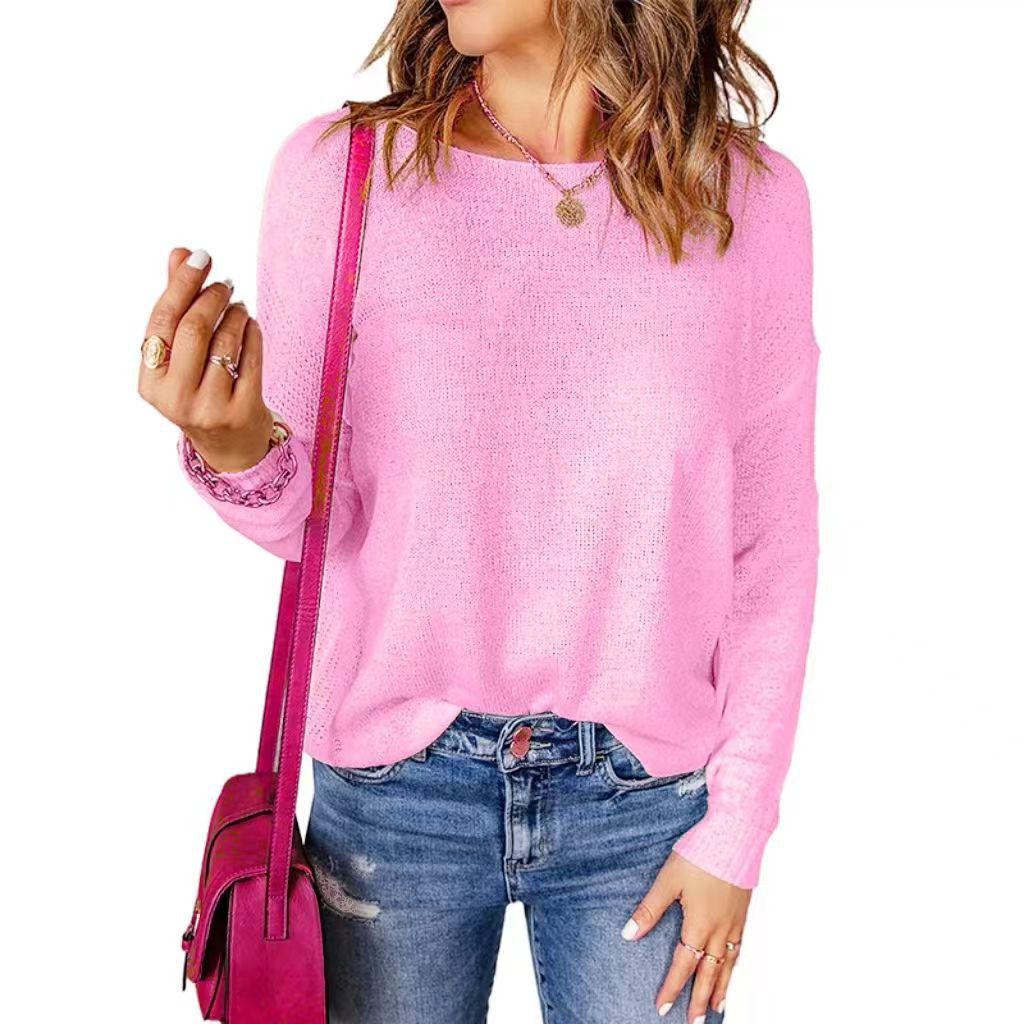 Damen Grober Strickpullover mit weitem Schnitt und dekorativem V-Ausschnitt R&B