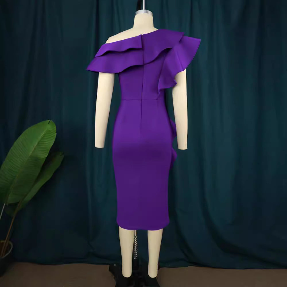 Damen figurbetontes Rüschendes Wickelkleid R&B