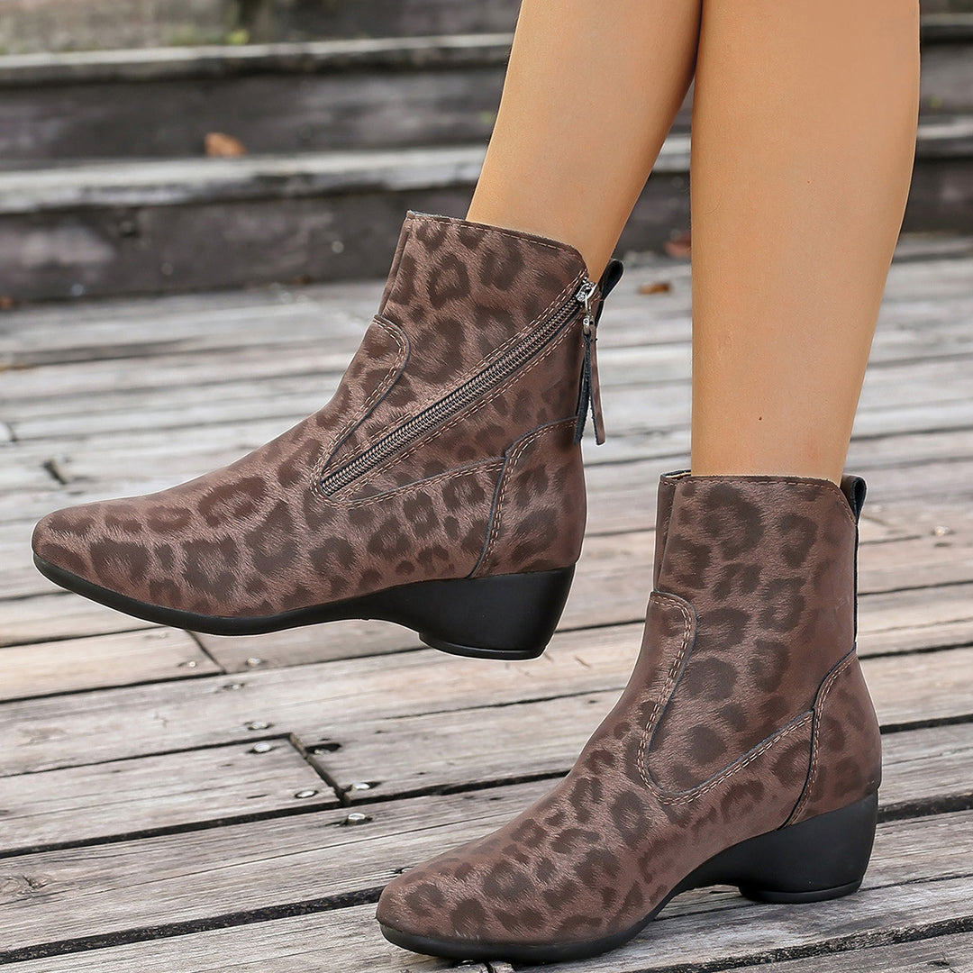 Damen elegante Stiefeletten im tierischen Design mit seitlichem Reißverschluss R&B