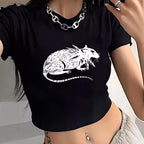 Damen Crop-T-Shirt mit kreativem Telefon-Design R&B