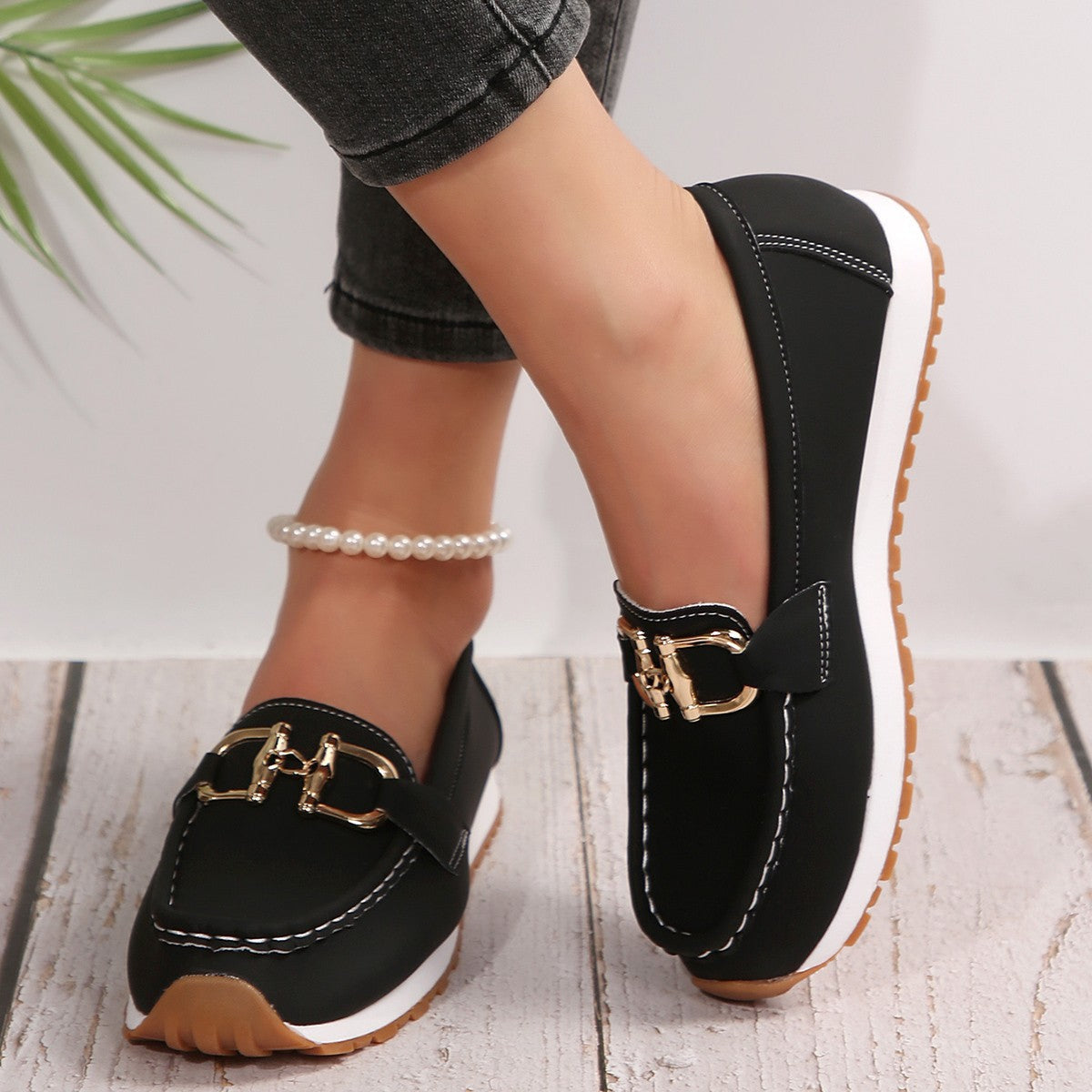 Damen Mokassins mit modischem Schnallen-Design