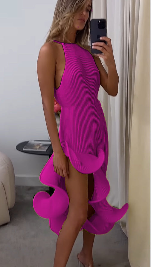 Damen Maxikleid mit asymmetrischem Volant und elegantem Faltenrock R&B