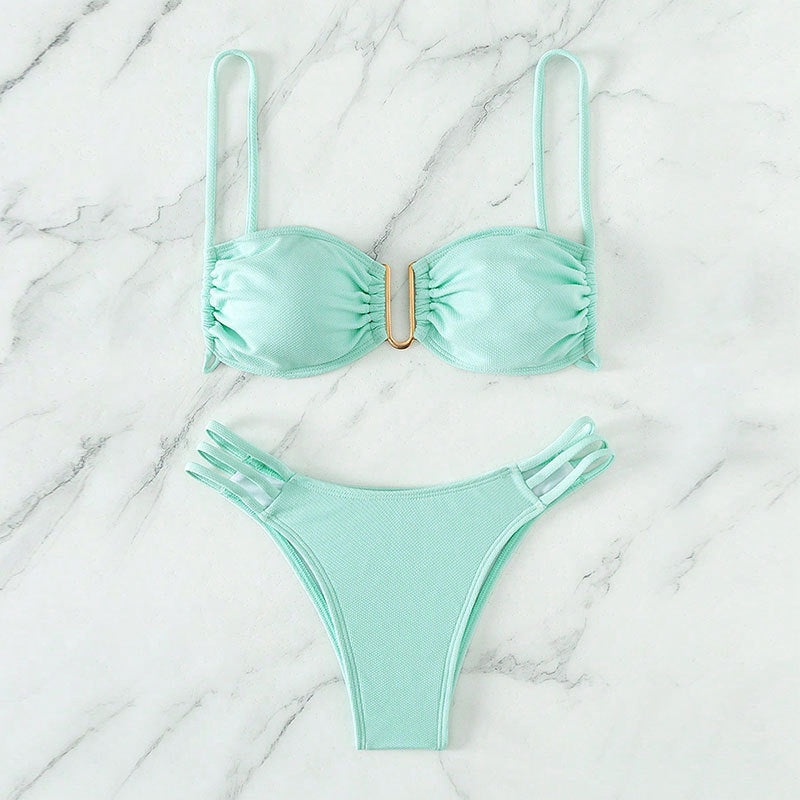 Damen Bikini-Set mit modischem Push-Up-Oberteil und elegantem Gummidetail R&B