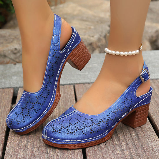 Damen Slingback-Pantoletten mit floralen Ausschnitten R&B