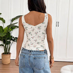 Damen Raffungstop mit floralem Design und figurbetonter Passform EB