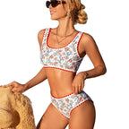 Damen Sportbikini mit floralem Muster und hübschen Rüsche R&B