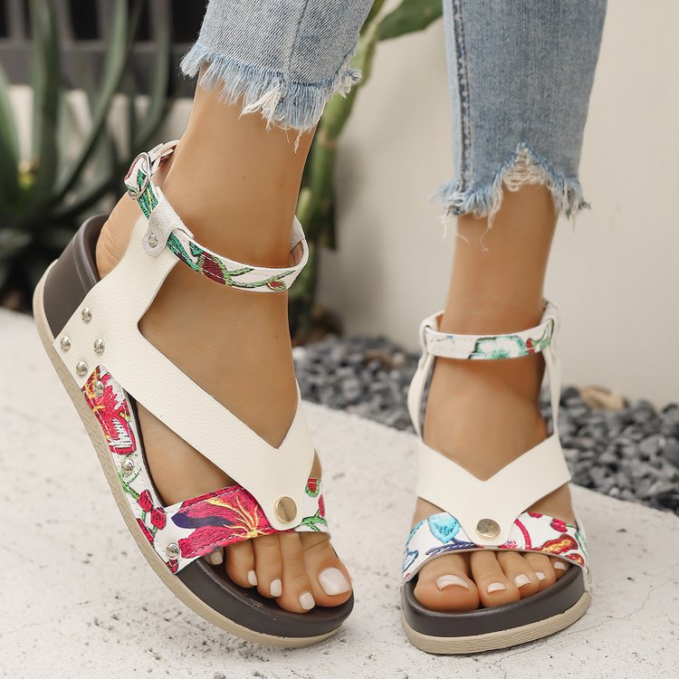 Damen Komfortable Sandalen mit floralen Akzenten und anatomischem Fußbett R&B