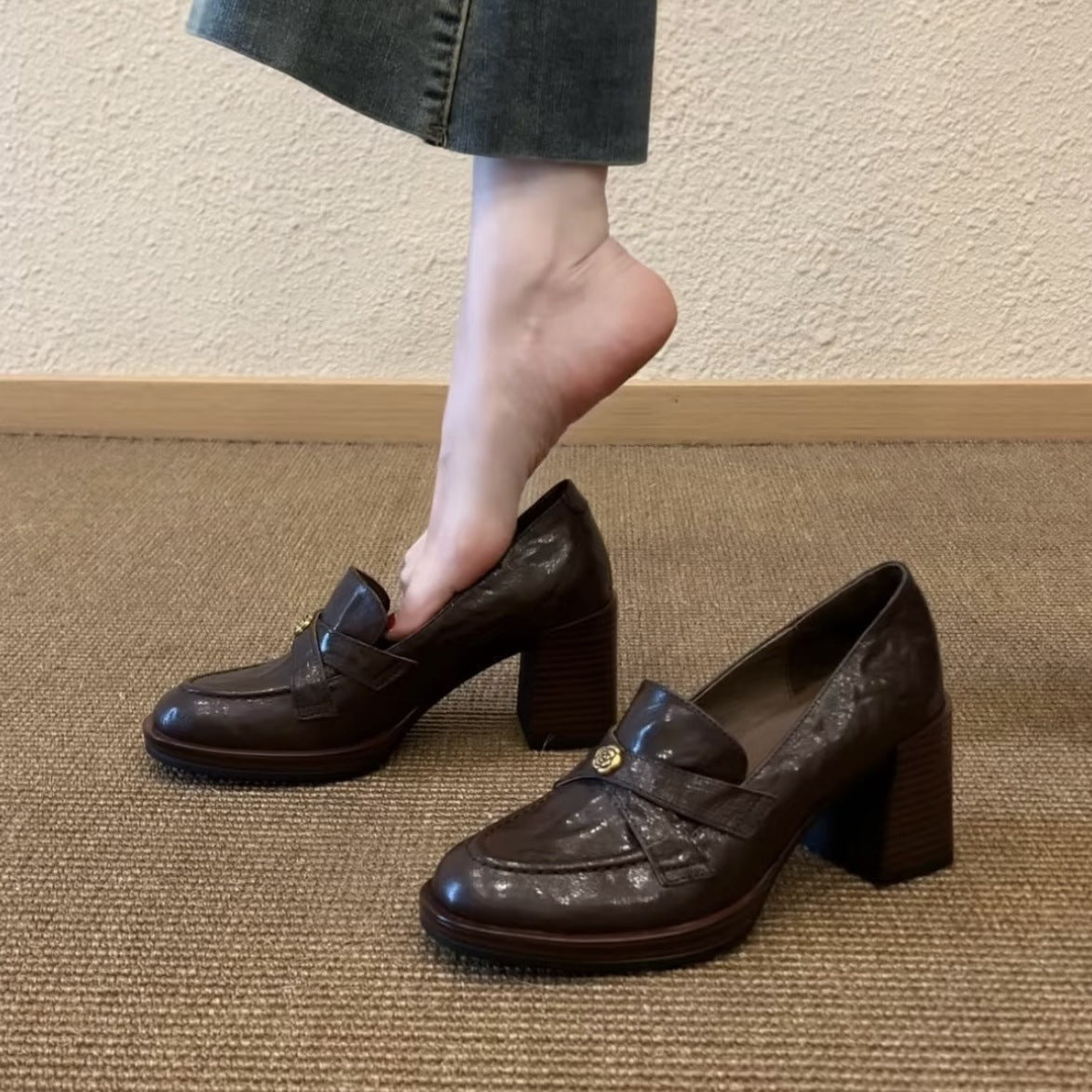 Damen Elegante Mokassins mit modischem Blockabsatz R&B