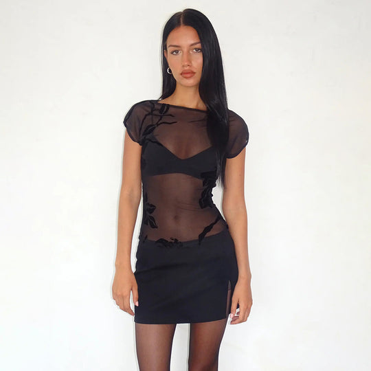 Damen Transparente Bluse mit floralem Design R&B